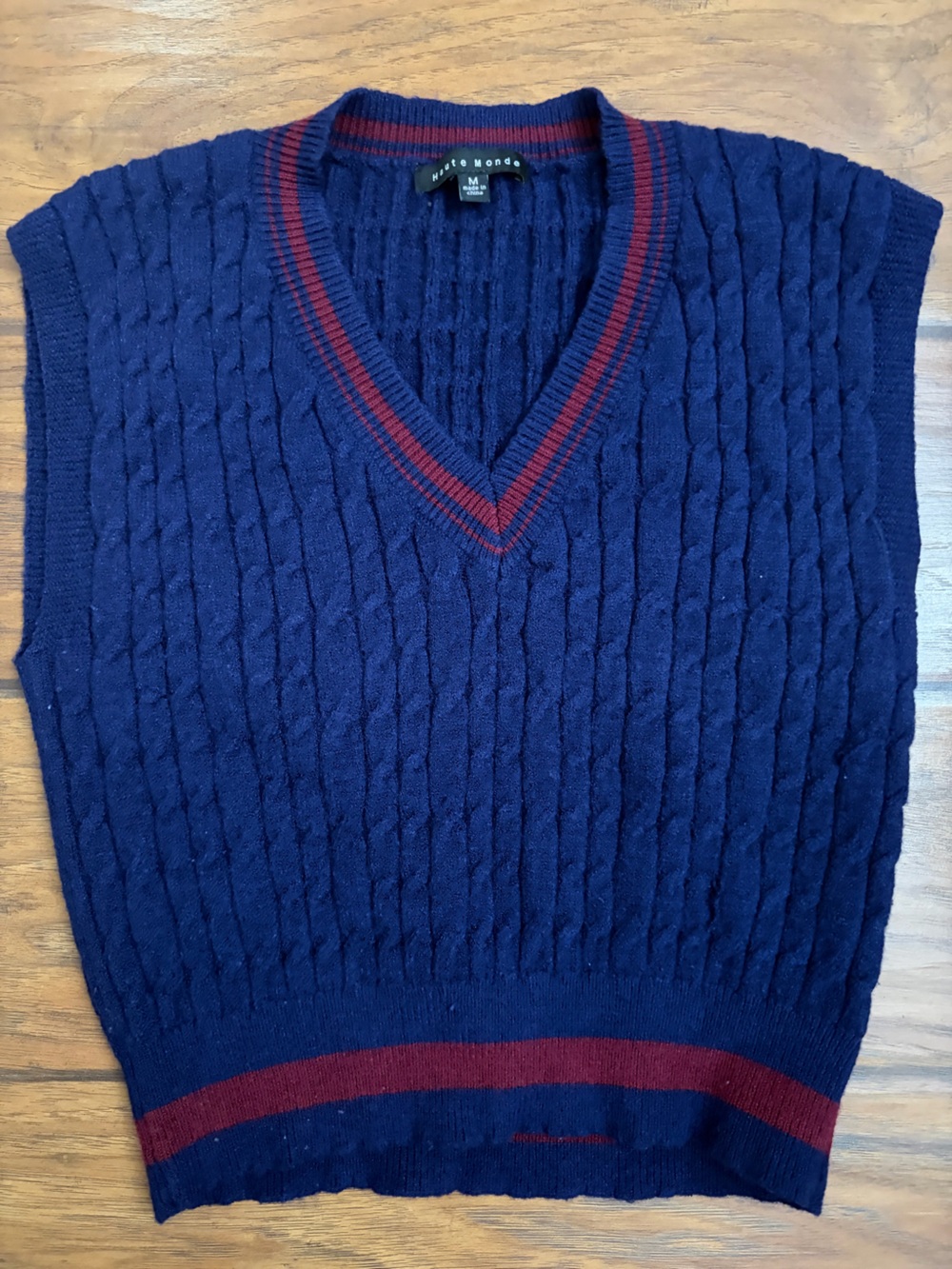 Haute Monde Navy Blue Sweater with Red/Maroon Stripes Size M
